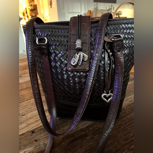 Handbags - Brighton 🖤 Brazilian Triple Hearts Black/Brown Woven/Croc Bag - Vintage RARE!!